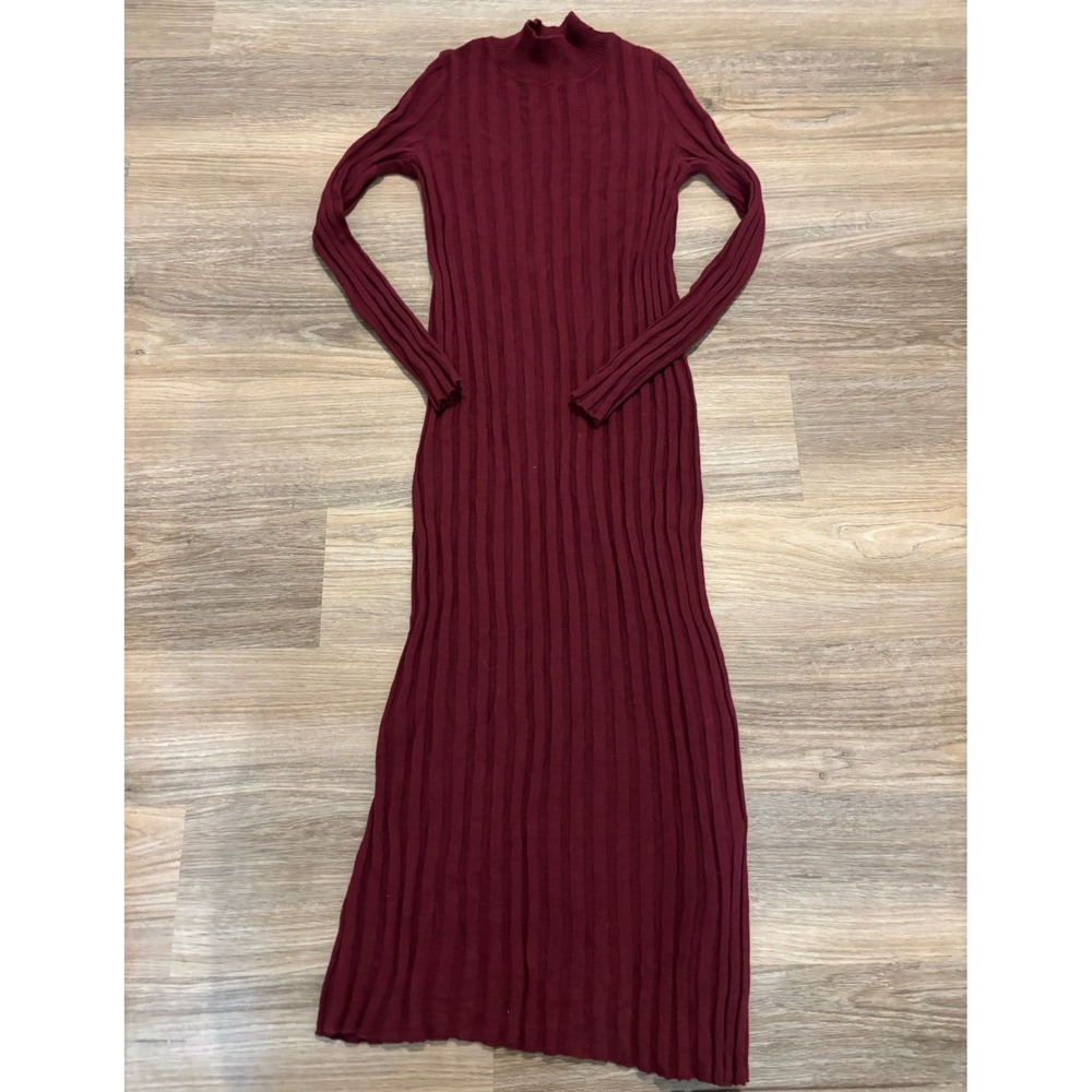 La Maille Sezane Ribbed Knit Sweater Dress Small 100% Merino Wool Red Maxi